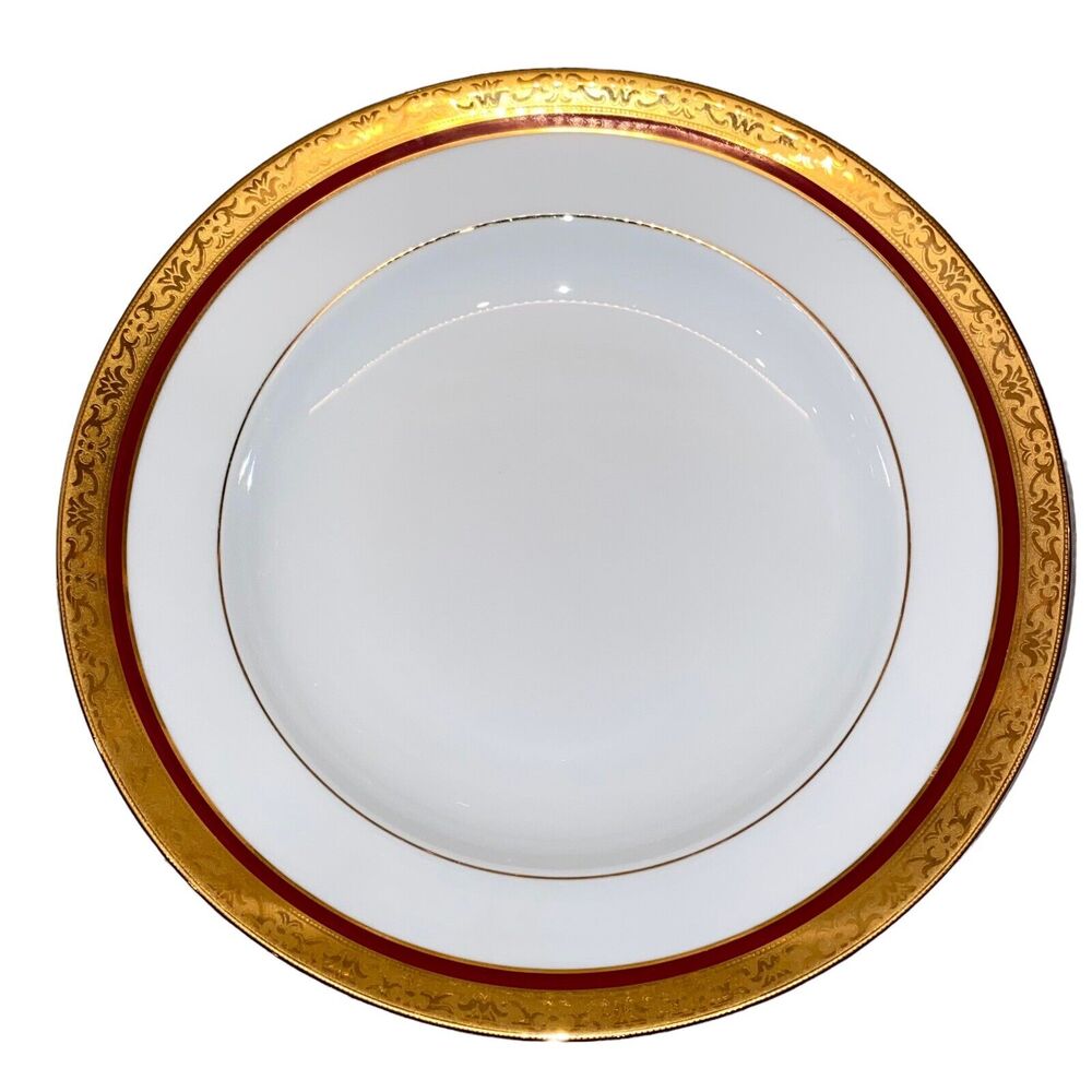 Limoges Giraud Sauviat 1836‎ France 8.75" Bowl Gold Red White Porcelain